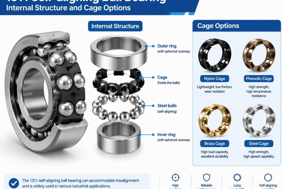 1311 self-aligning ball bearing internal structure and cage options