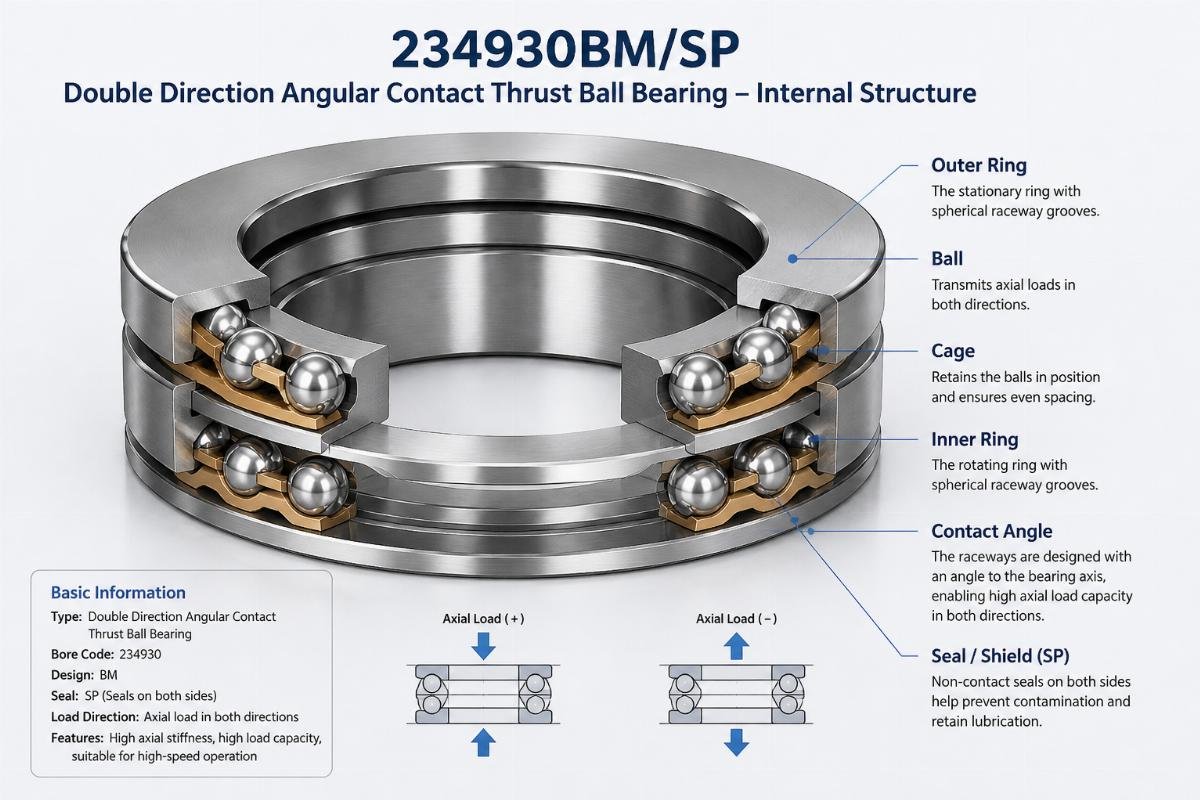234930bm/Sp double direction angular contact thrust ball bearing internal structure