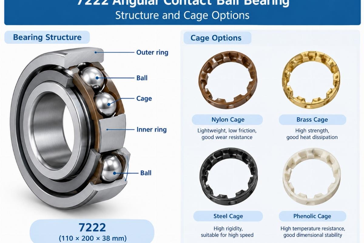 7222 angular contact ball bearing structure and cage options