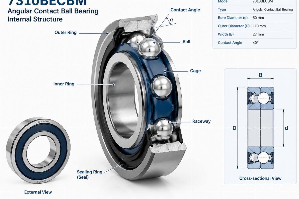 7310becbm angular contact ball bearing internal structure