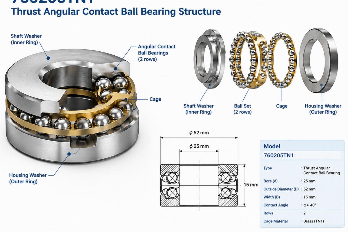 760205tn1 thrust angular contact ball bearing structure