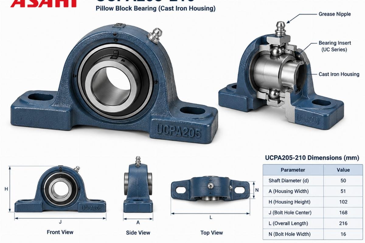 Asahi Ucpa205-210 pillow block bearing cast iron housing structure