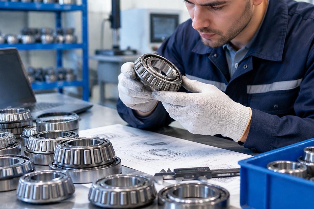 Automobile transmission tapered roller bearing supplier inspecting chrome steel components