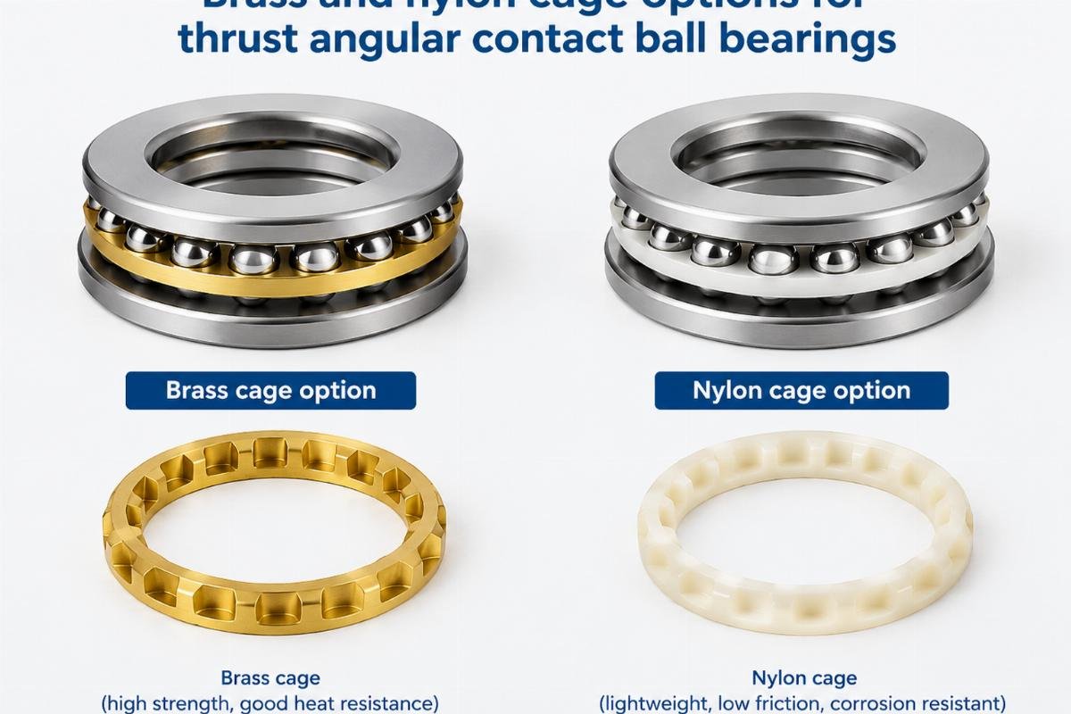 Brass and nylon cage options for thrust angular contact ball bearings