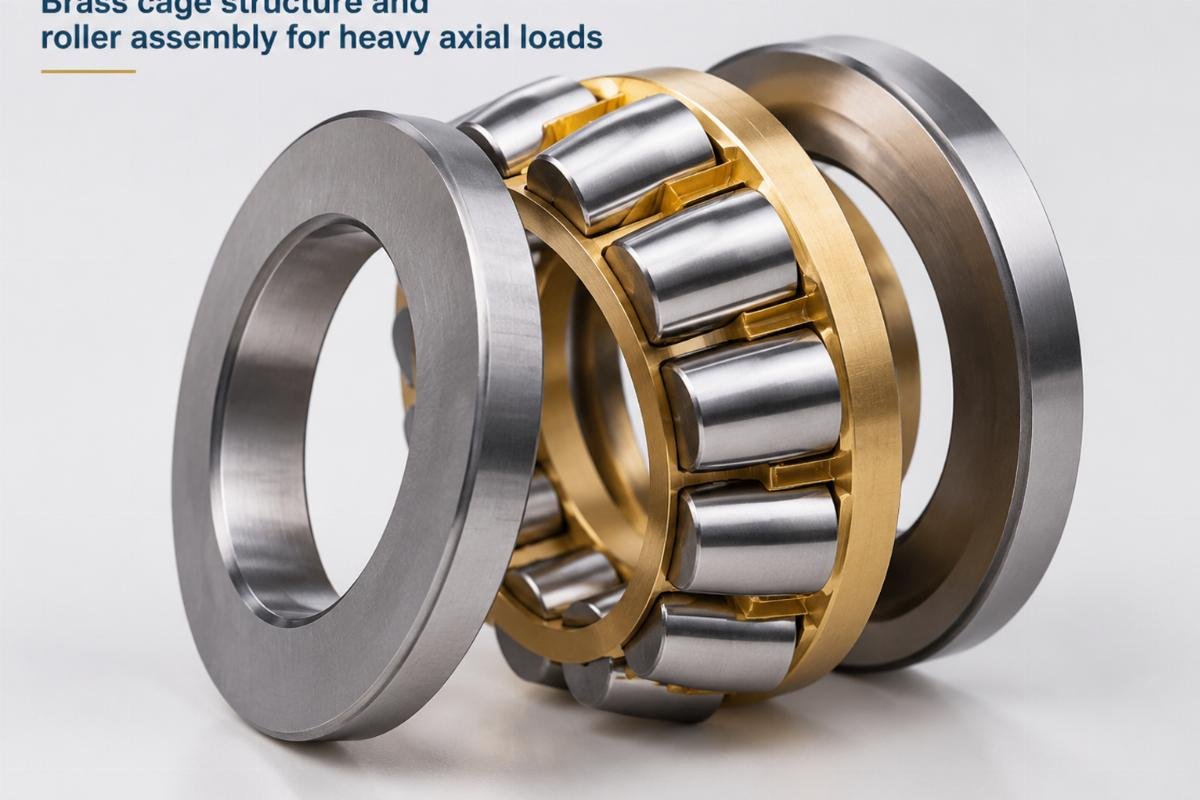 Brass cage structure and roller assembly for heavy axial loads