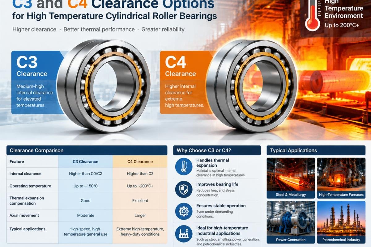 C3 and C4 clearance options for high temperature cylindrical roller bearings