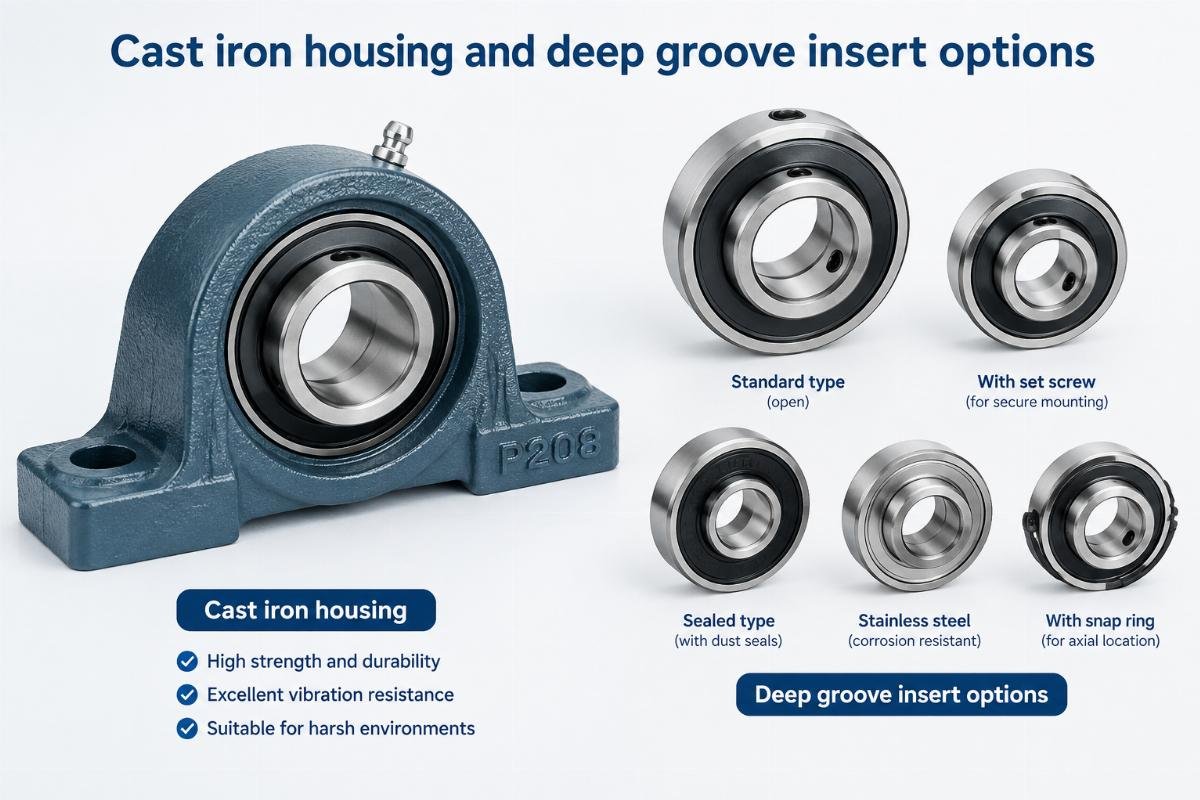Cast iron housing and deep groove insert options