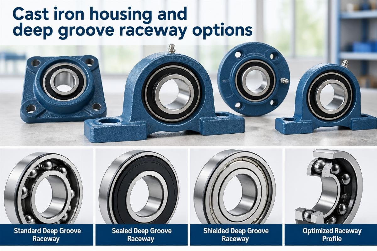 Cast iron housing and deep groove raceway options