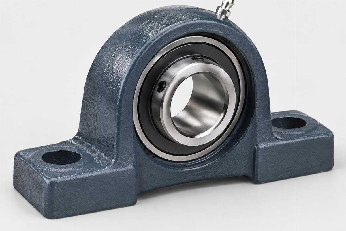 Cast iron pillow block housing with deep groove raceway insert
