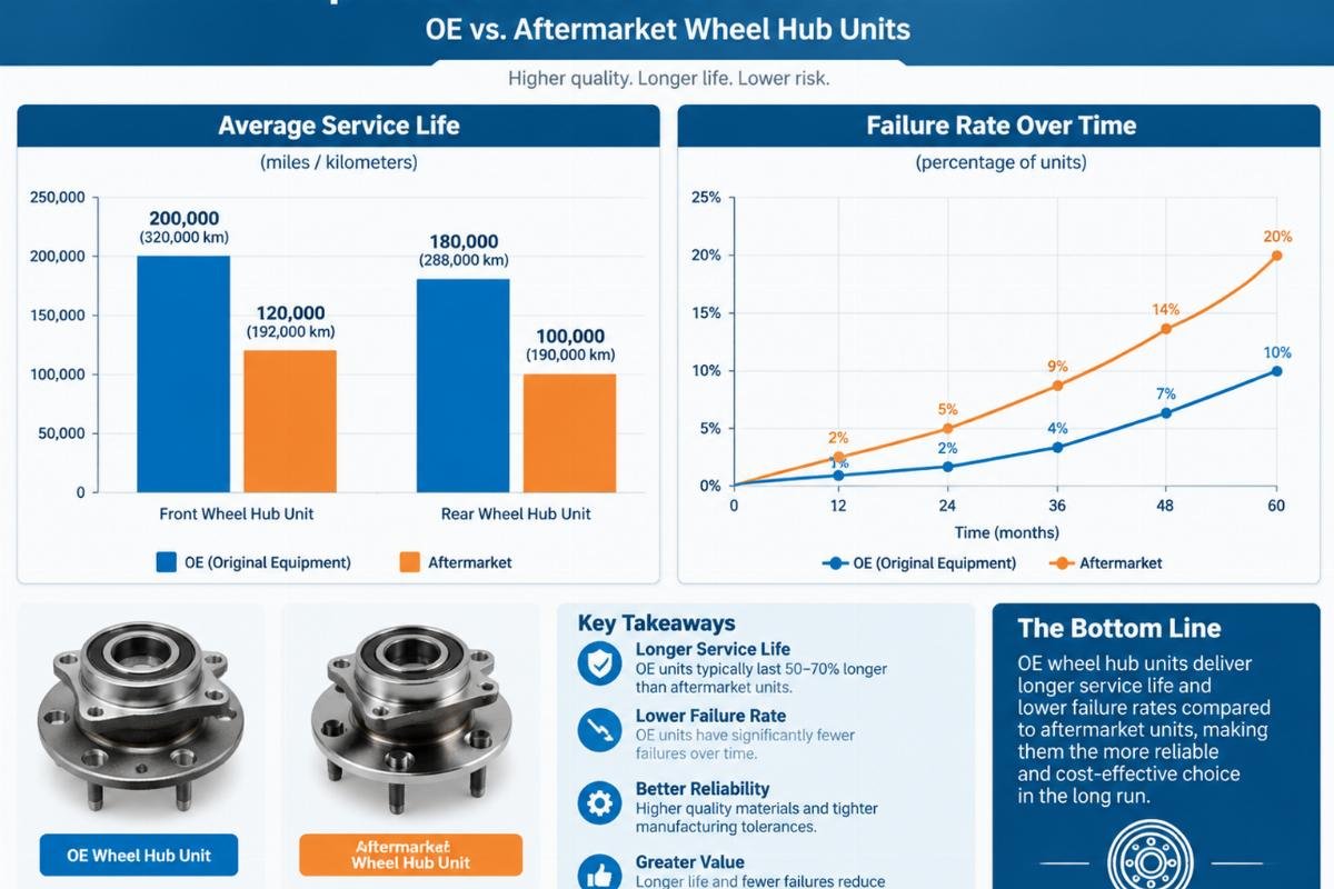 Chart showing the comparative service life and failure rates of OE versus aftermarket wheel hub units