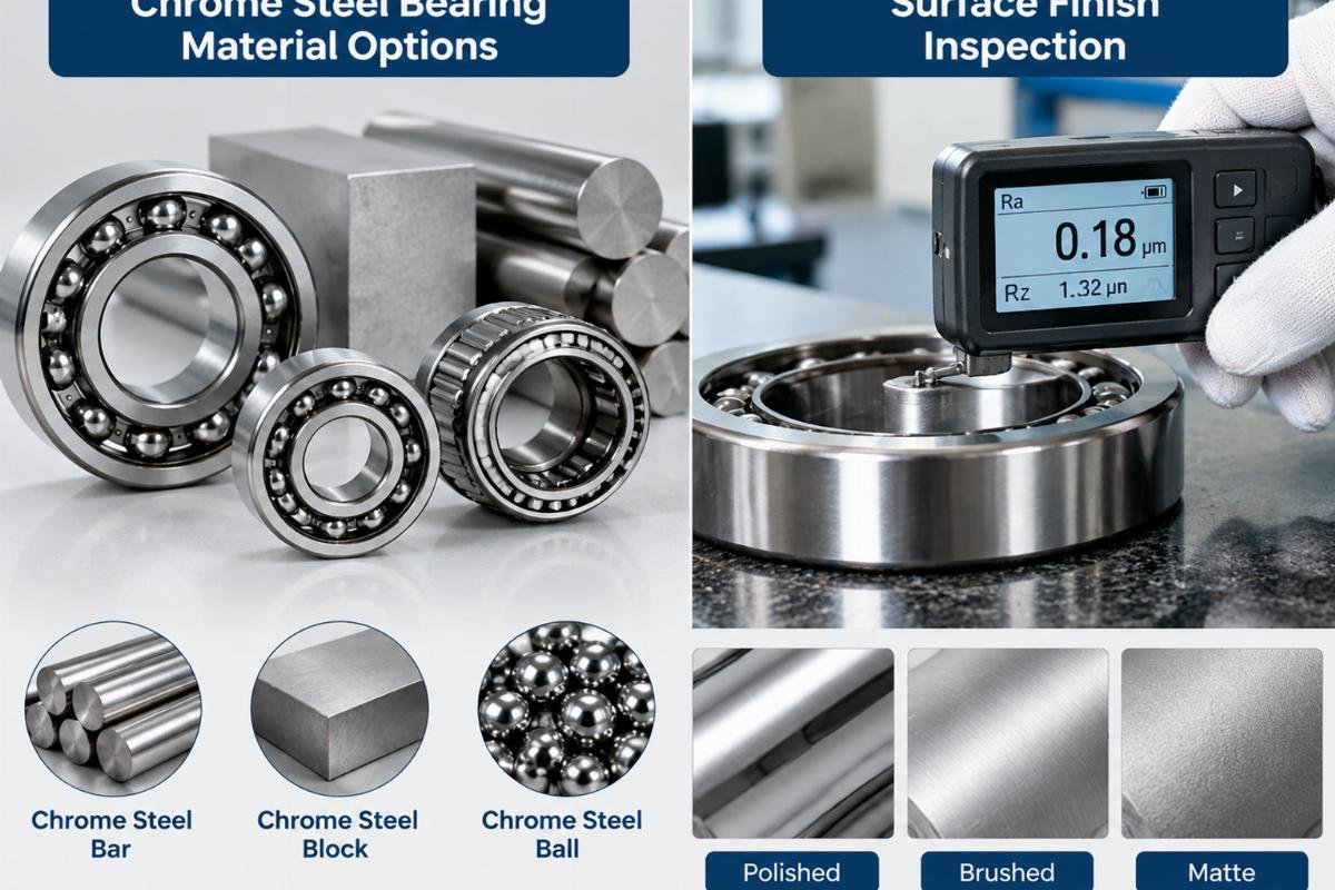 Chrome steel bearing material options and surface finish inspection