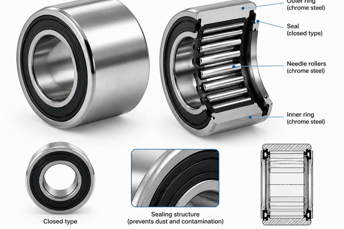 Chrome steel closed type needle roller bearing structure