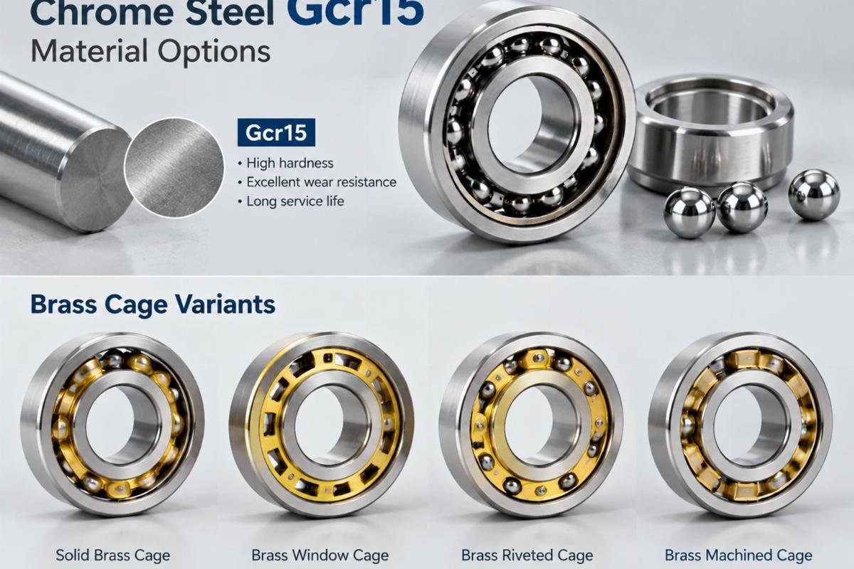 Chrome steel Gcr15 material options and brass cage variants