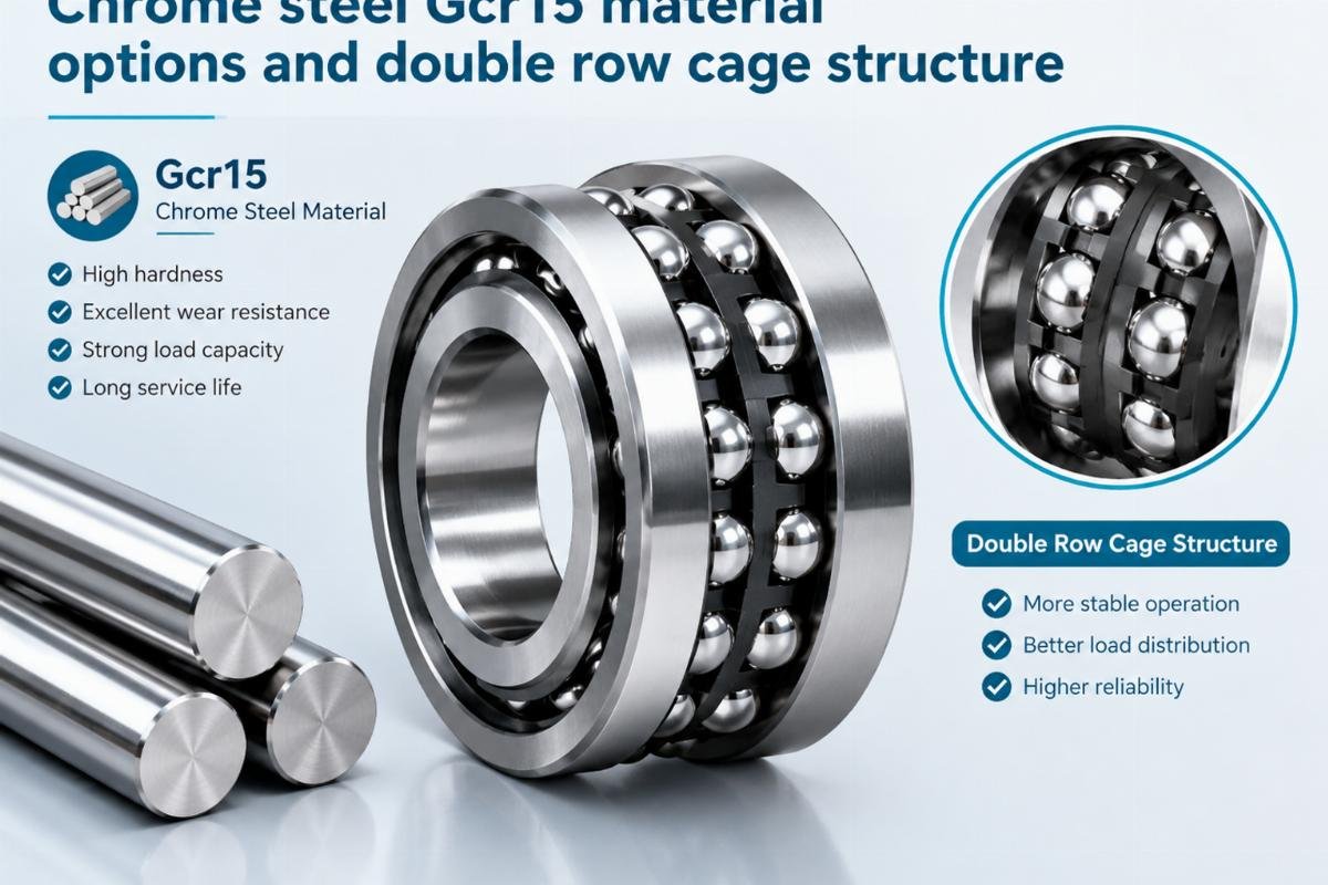 Chrome steel Gcr15 material options and double row cage structure
