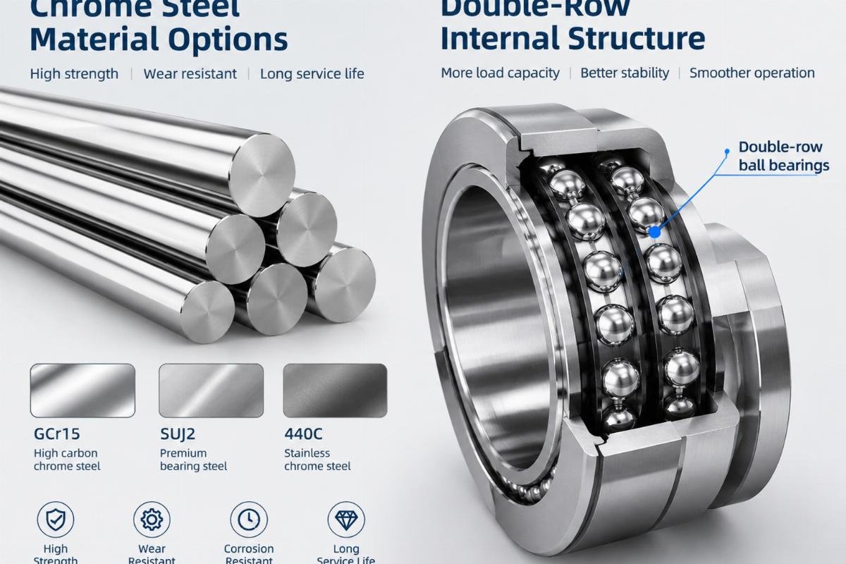 Chrome steel material options and double-row internal structure