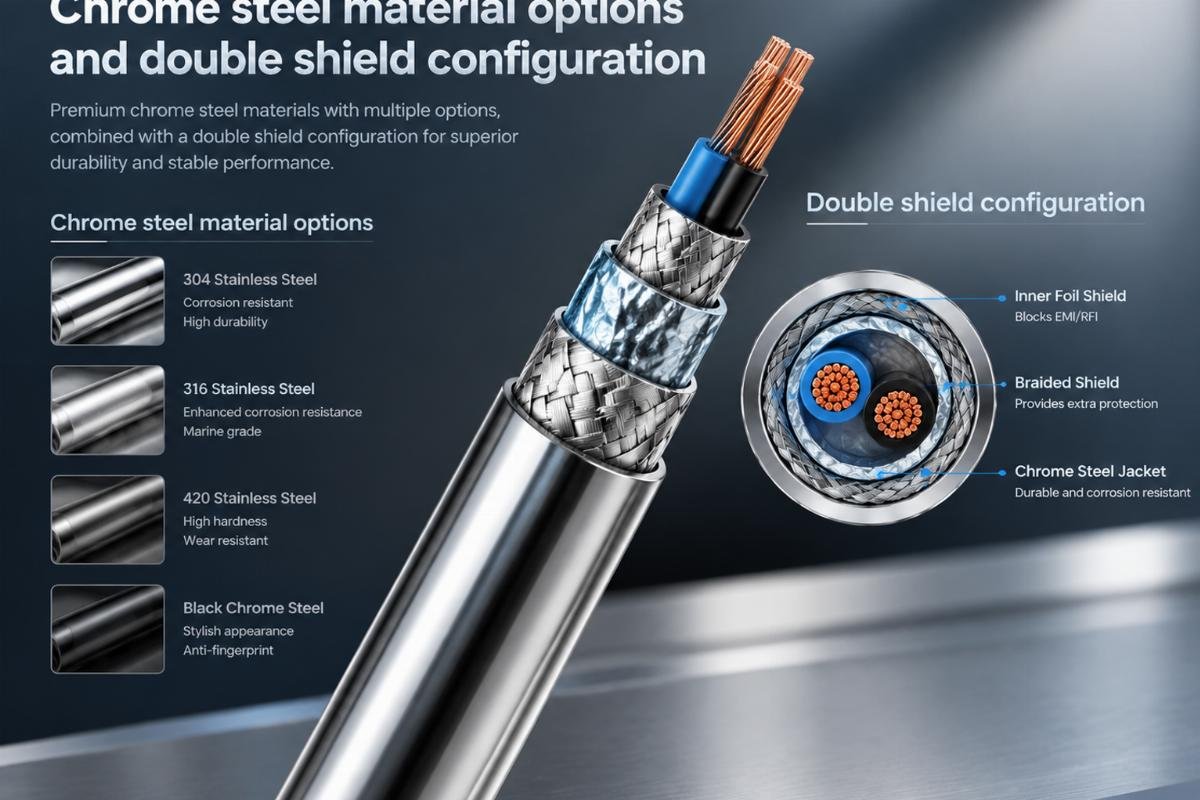 Chrome steel material options and double shield configuration