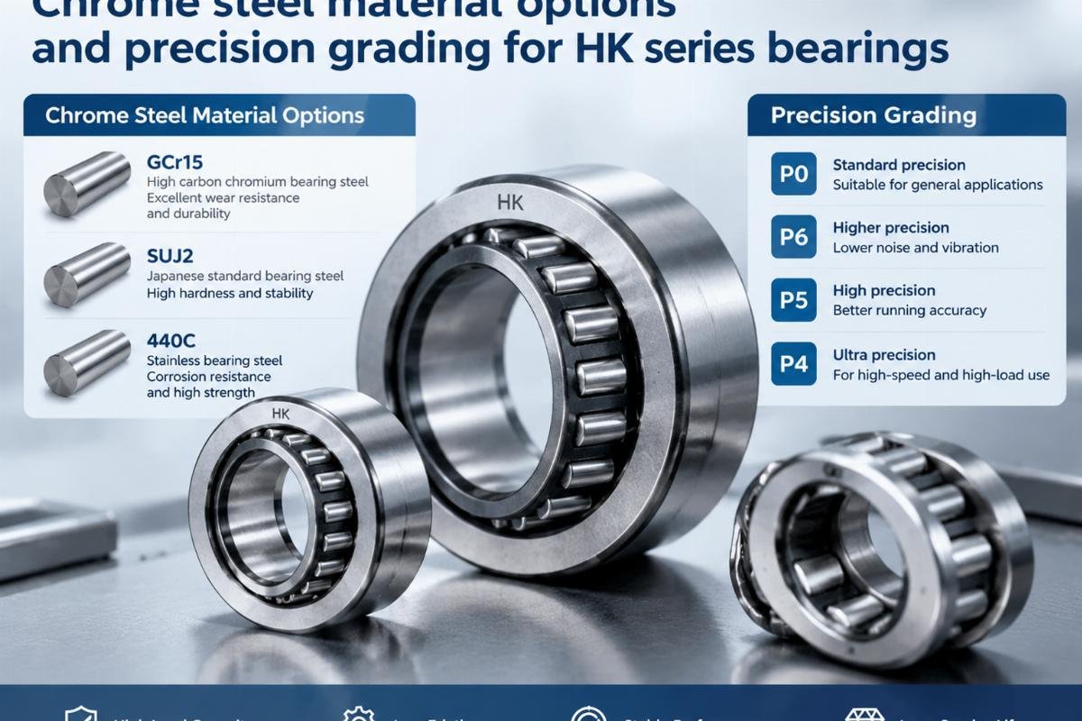 Chrome steel material options and precision grading for HK series bearings