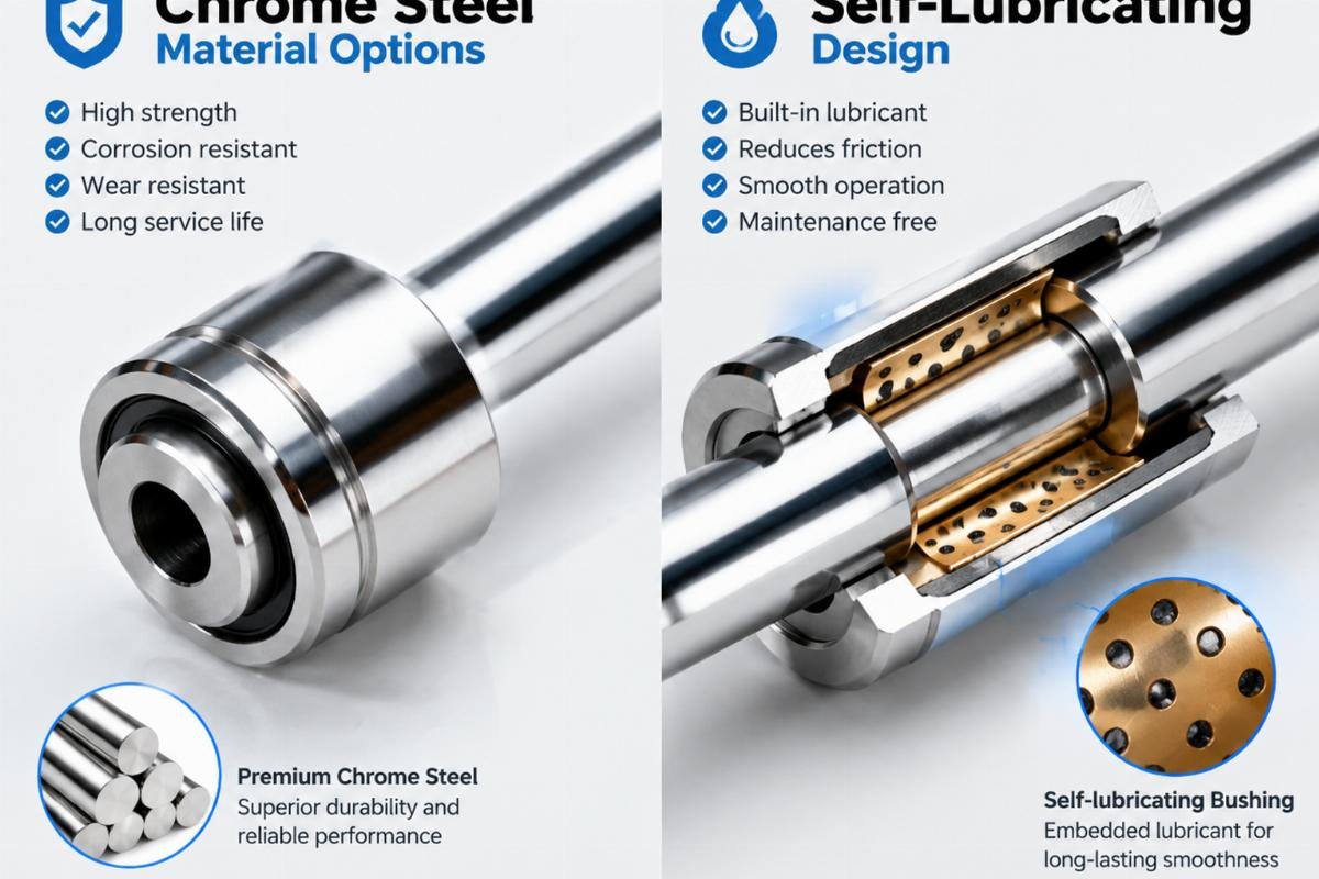 Chrome steel material options and self-lubricating design features