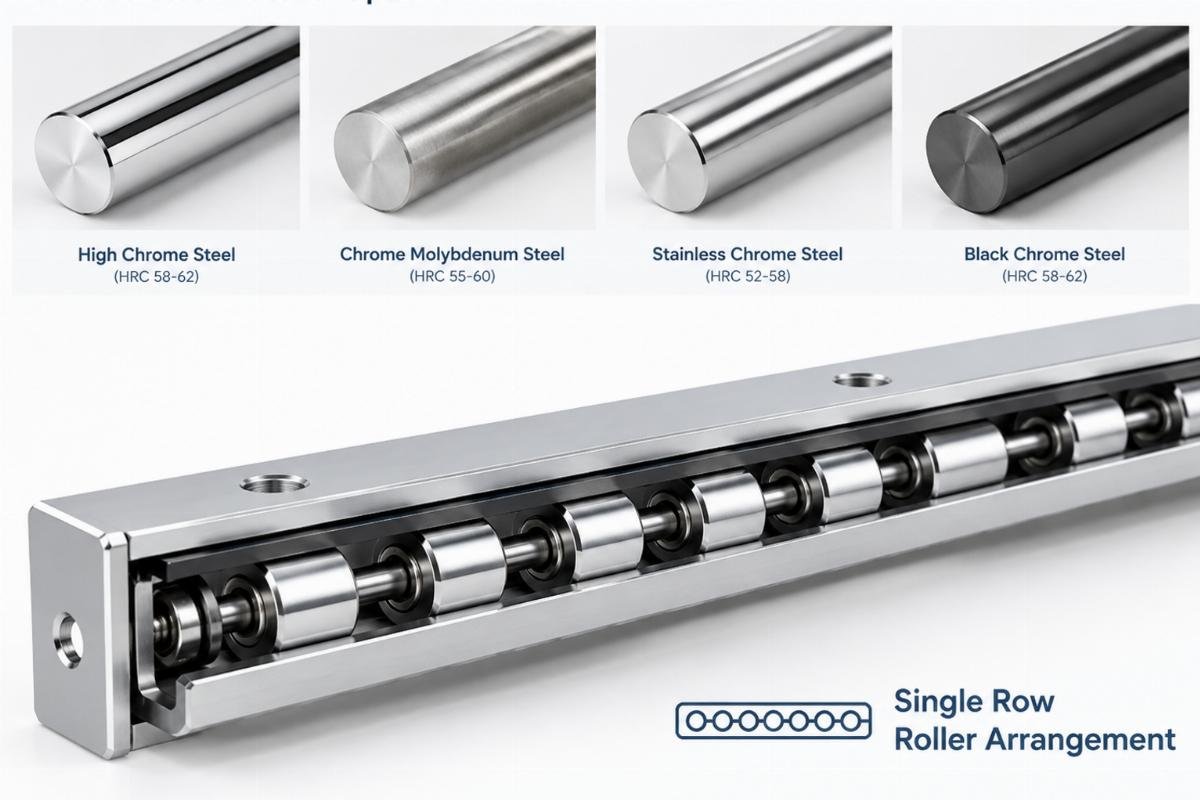 Chrome steel material options and single row roller arrangement