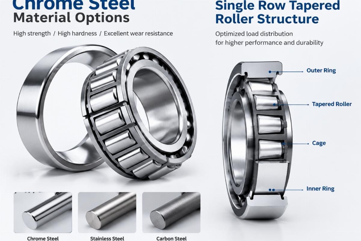 Chrome steel material options and single row tapered roller structure