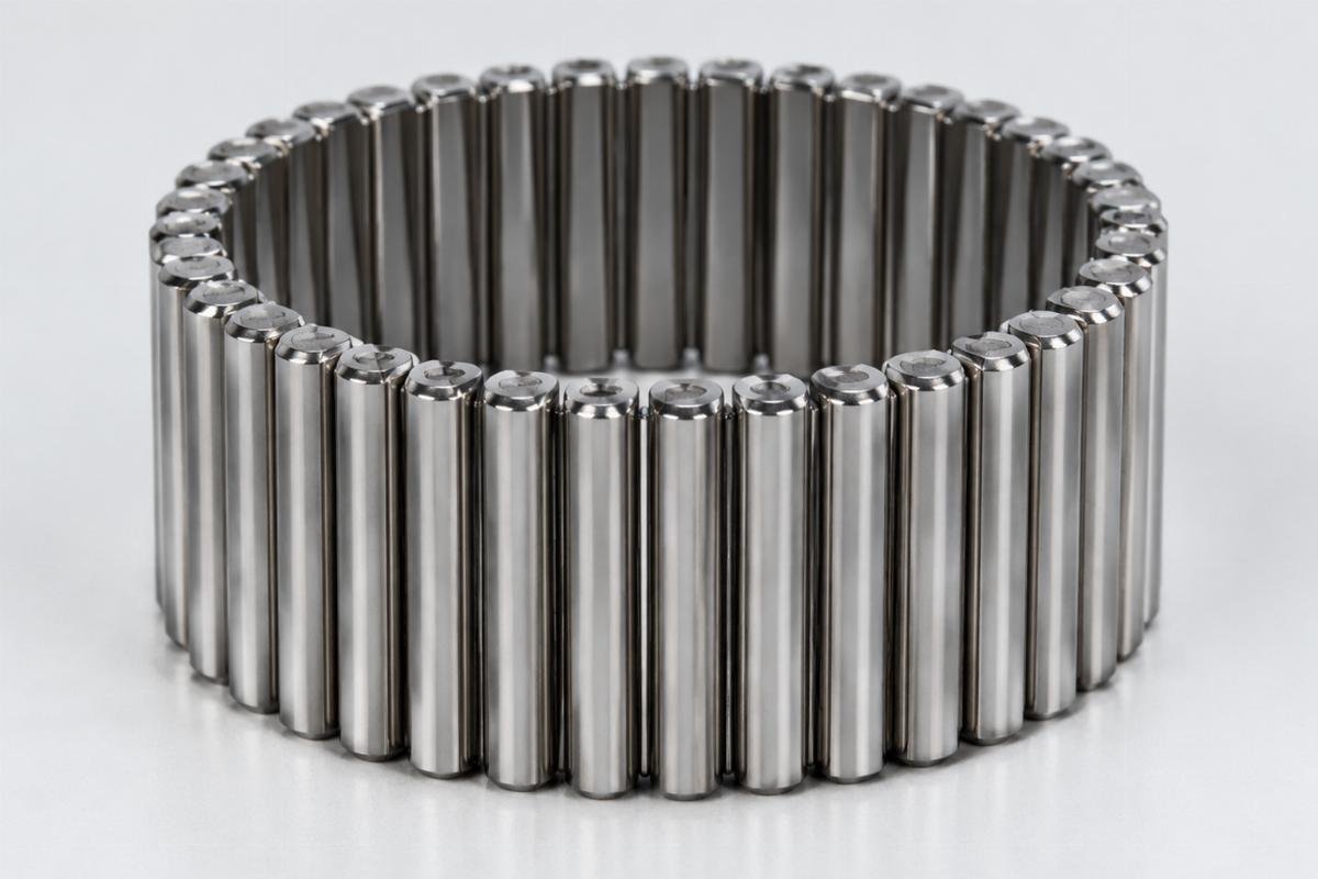 Chrome steel needle rollers arranged in a full complement configuration