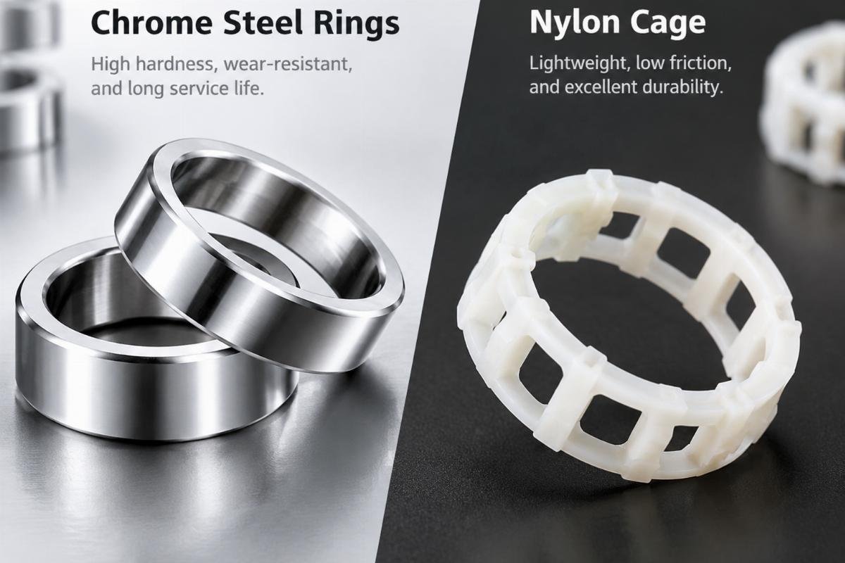 Chrome steel rings and nylon cage material options