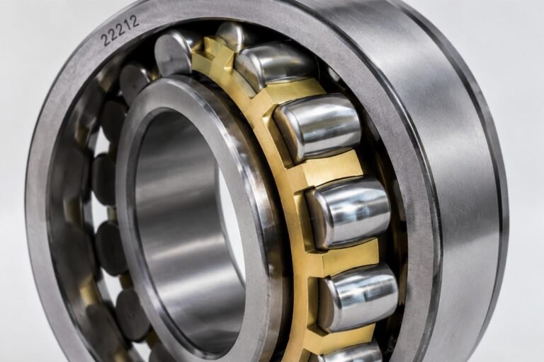 Close-up view of a genuine 22212 spherical roller bearing showing cage structure and roller alignment