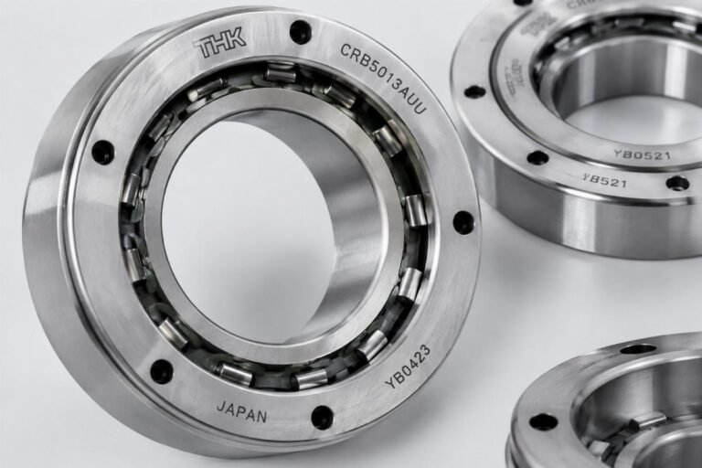 Close-up view of high-precision cross roller bearings for robotic joints with visible original manufacturer markings