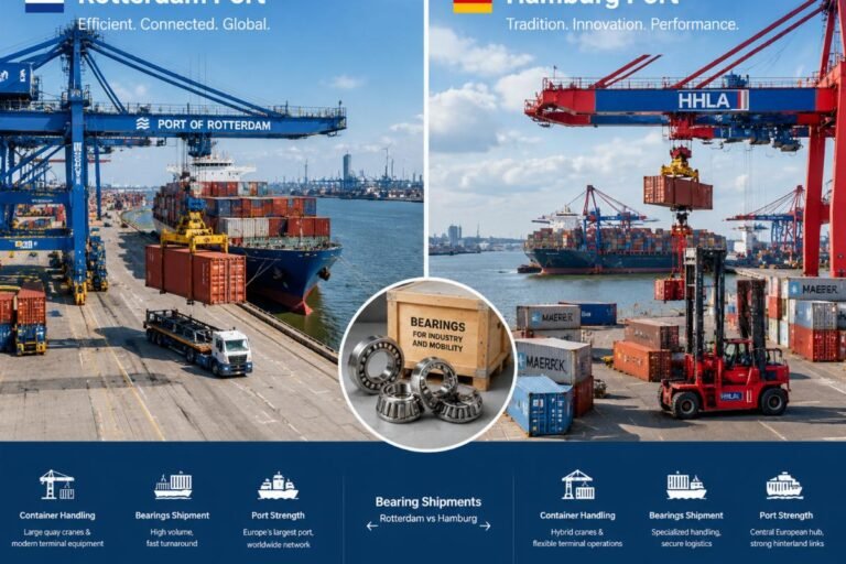 Comparison of container handling operations at Rotterdam and Hamburg ports for bearing shipments