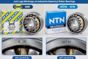 Comparison of SNR and NTN bearing packaging and logo markings on industrial spherical roller bearings