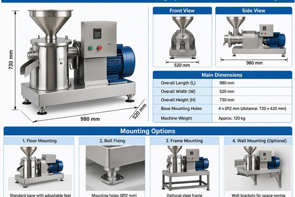 Cross-reference dimensions and mounting options for oil mill machinery