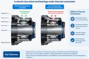 Cross-section diagram showing internal clearance differences in electric bus wheel end bearings under thermal contraction