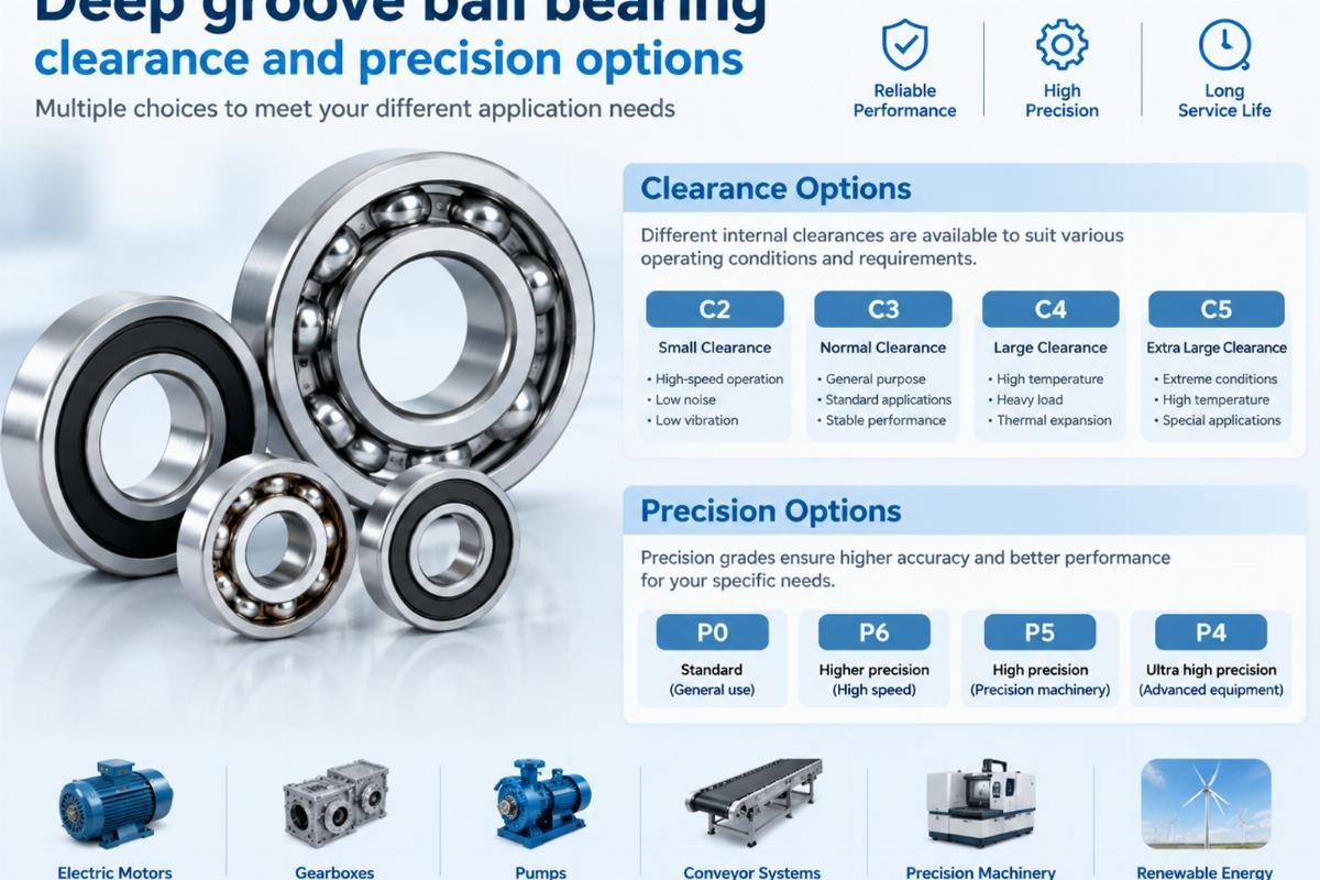 Deep groove ball bearing clearance and precision options