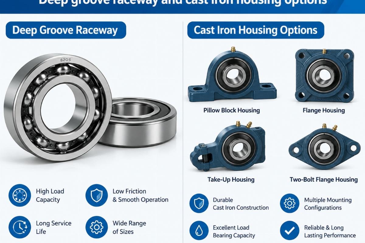 Deep groove raceway and cast iron housing options