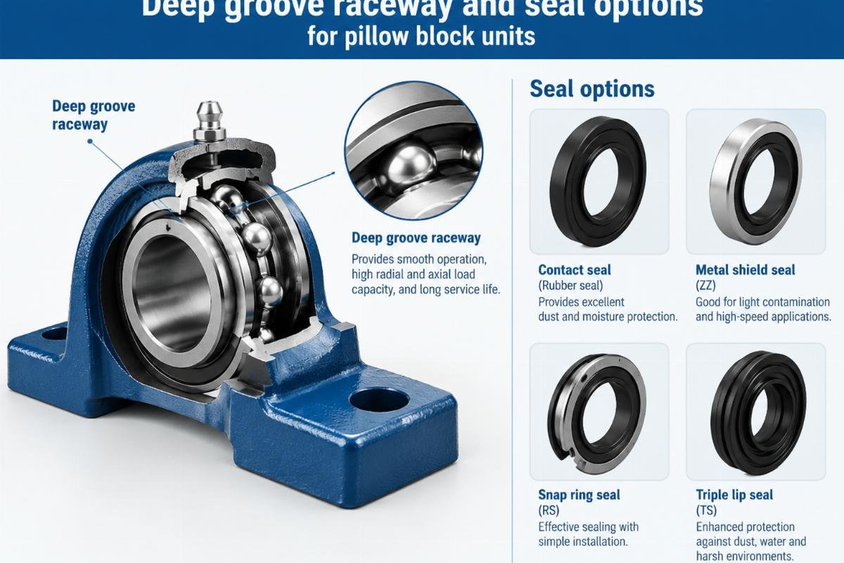 Deep groove raceway and seal options for pillow block units