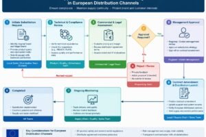 Diagram showing the flow of contractual approval for cross-brand bearing substitution in European distribution channels