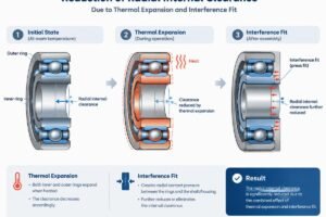 Diagram showing the reduction of radial internal clearance due to thermal expansion and interference fit