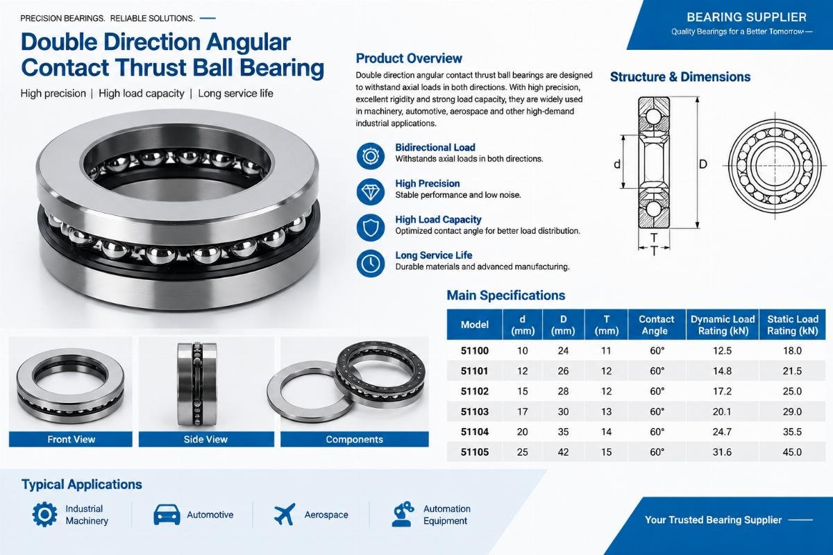 Double direction angular contact thrust ball bearing supplier catalog