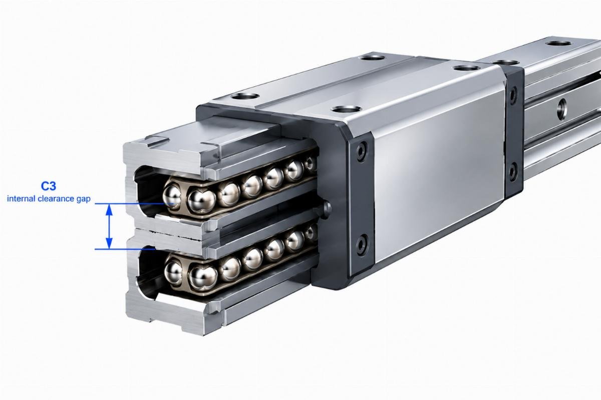 Double-row chrome steel raceway structure with C3 internal clearance gap