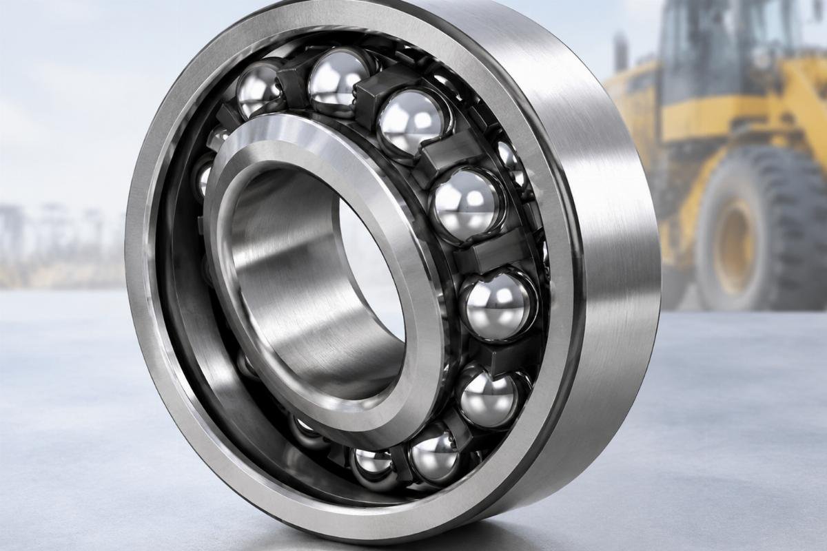 Double-row self aligning ball bearing structure for heavy machinery