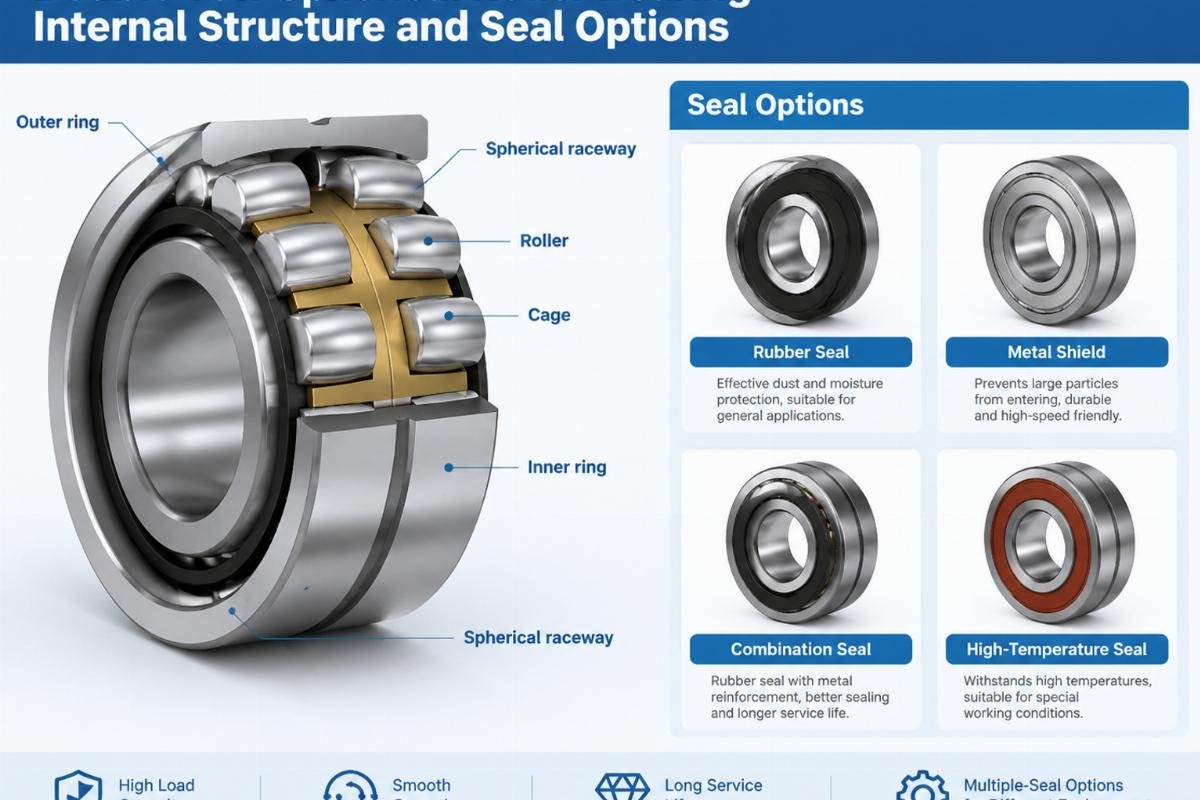 Double-row spherical roller bearing internal structure and seal options