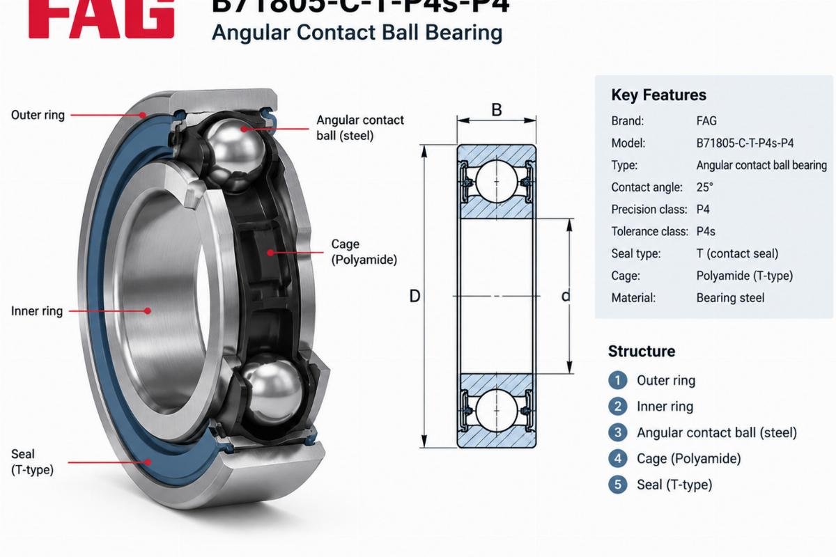 FAG B71805-C-T-P4s-P4 angular contact ball bearing structure