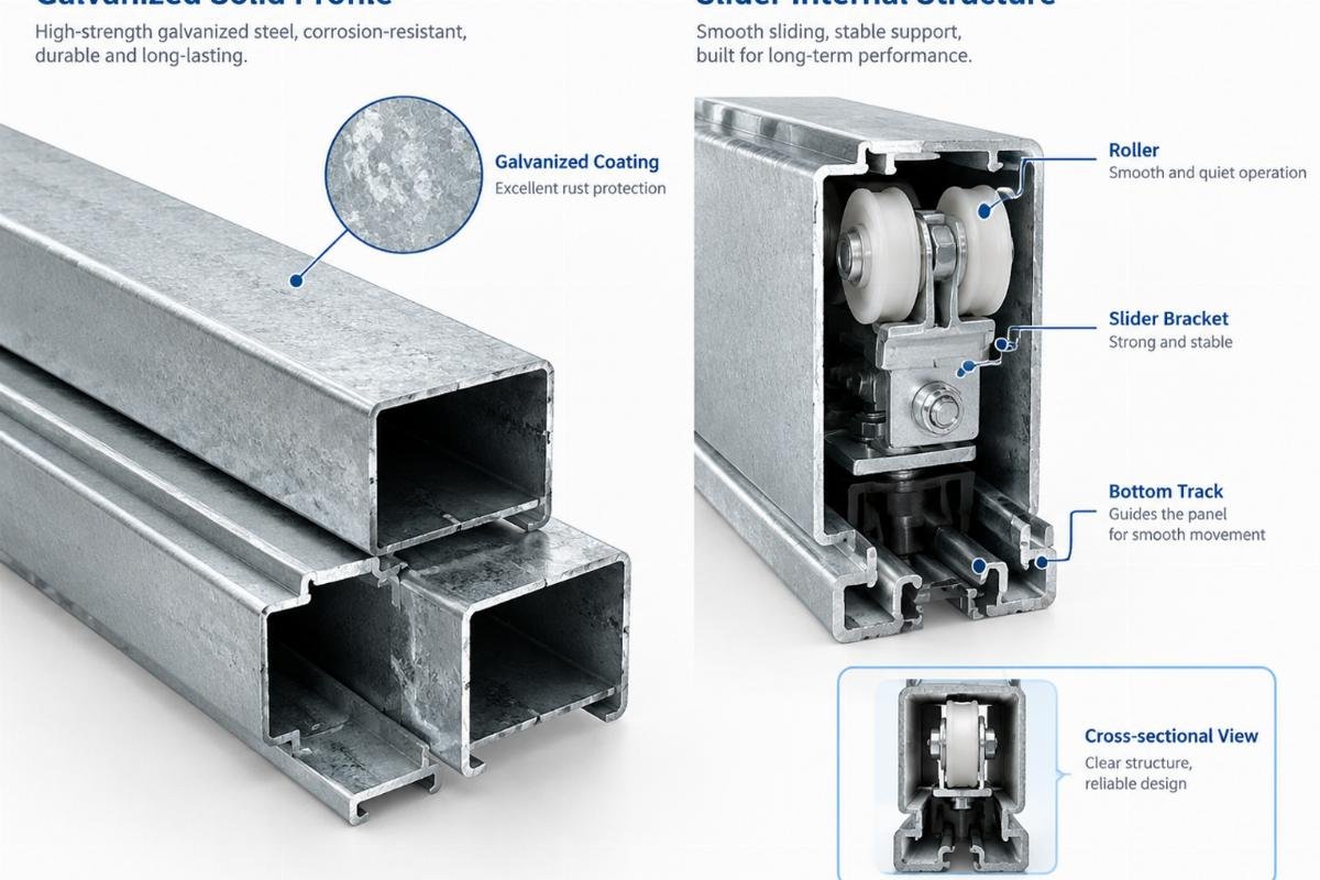 Galvanized solid profile and slider internal structure