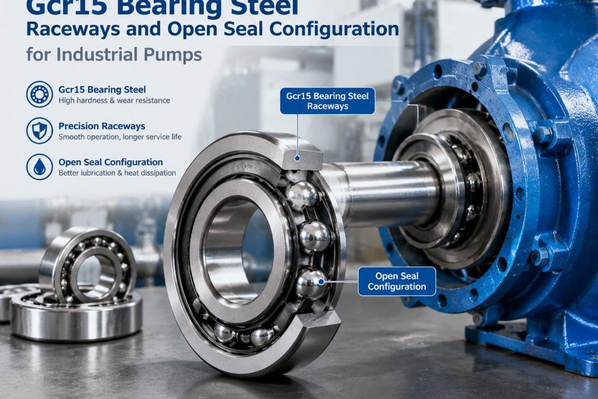 Gcr15 bearing steel raceways and open seal configuration for industrial pumps