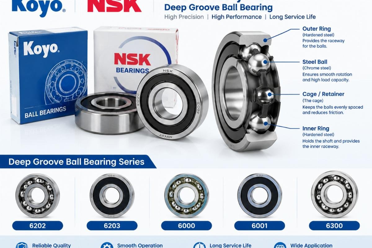 Genuine Koyo NSK 6202 6203 6000 6001 6300 deep groove ball bearing structure