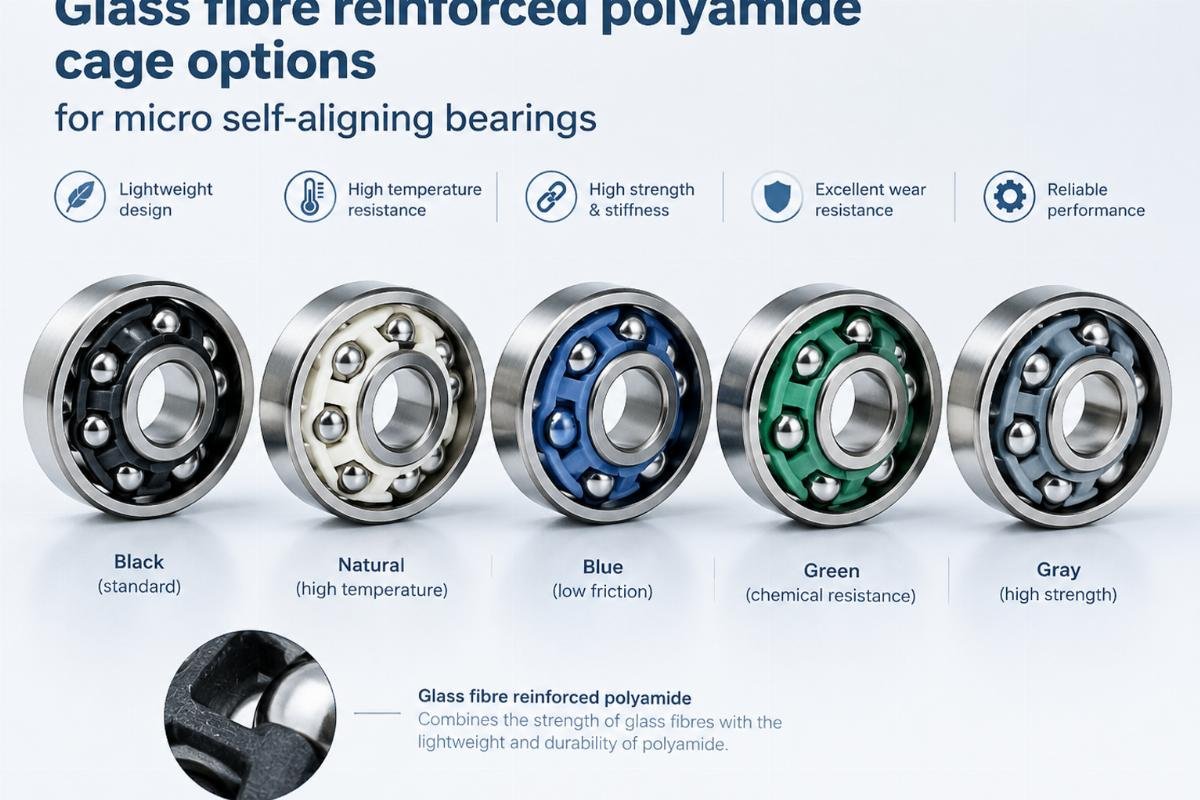 Glass fibre reinforced polyamide cage options for micro self-aligning bearings