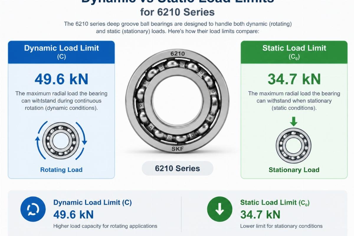 Graph illustrating dynamic vs static load limits for 6210 series