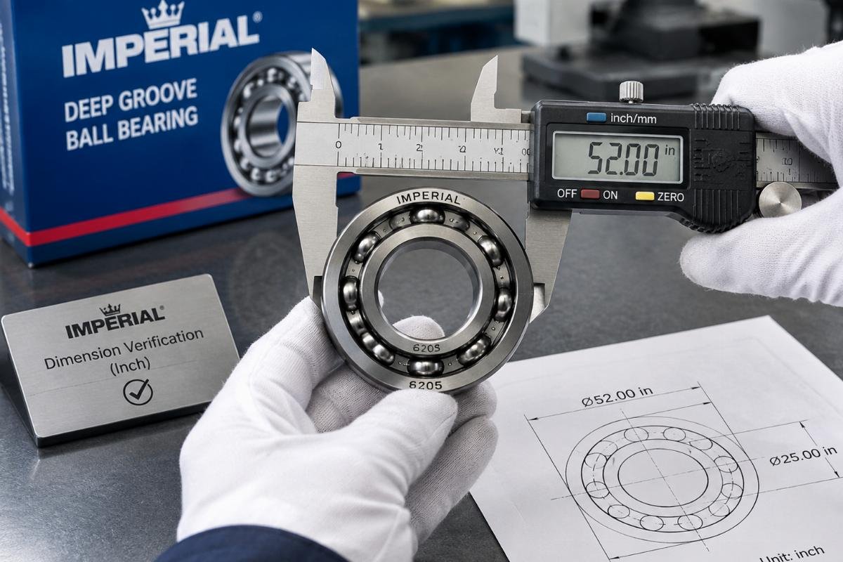 Imperial deep groove ball bearing supplier showing inch dimension verification