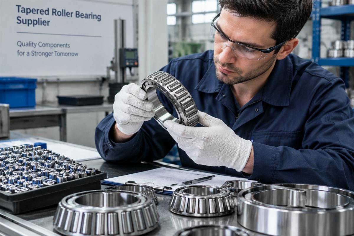 Industrial tapered roller bearing supplier inspecting chrome steel components