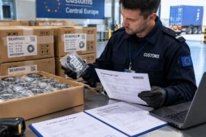 Inspection of bearing packaging and traceability documents for customs clearance in Central Europe